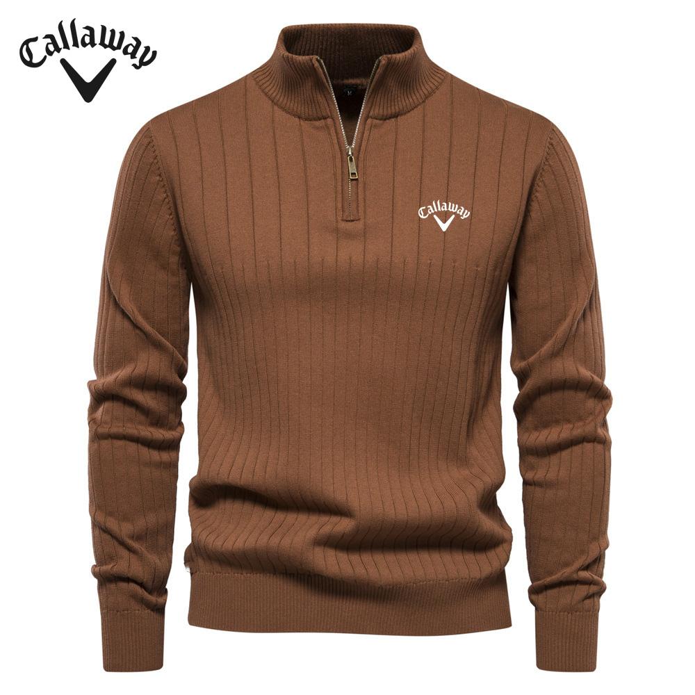 Callaway Embroidered Stand Up Collar Cotton Men's Sweater Casual Half Zipper Solid Color Pullover High-quality Men's Knitted Sweater