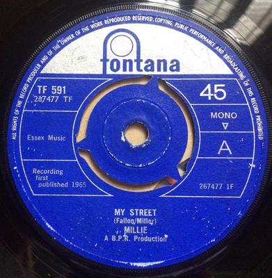 7-дюймовая пластинка MILLIE - My Street TF591 Fontana 1965 UK Регги, Ска и Даб Б/у