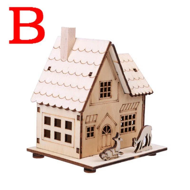 New Festival Led Light Wood House Christmas Tree Decorations For Home Decoration Wooden House DIY Gift Window Decoration