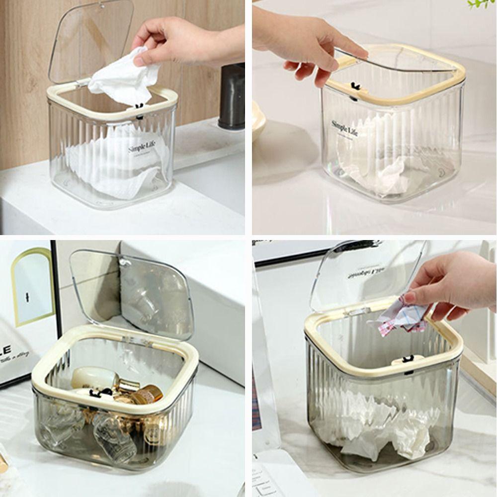 With Lid Mini Trash Can Dust Proof Desktop Storage Box New Transparent Storage Box  Workstation