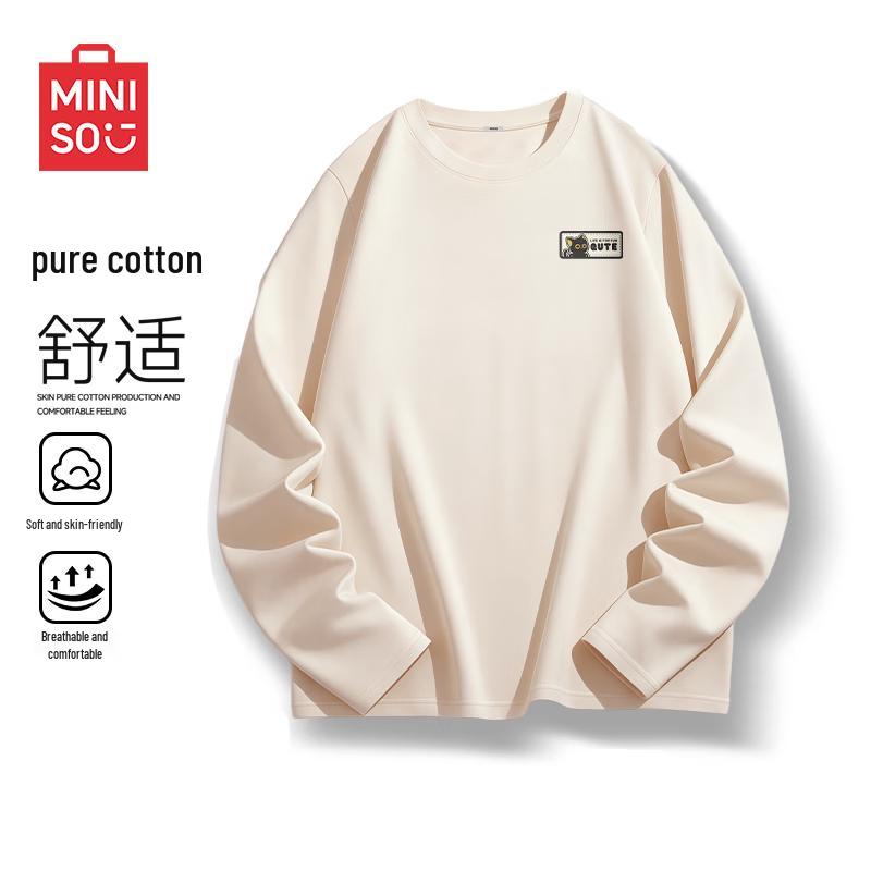 MINISO Мужская футболка с длинными рукавами из чистого хлопка