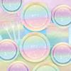 Pastel Rainbow Party Supplies for 20 Guests, Disposable Tableware Set includes Pastel Paper Plates, Napkins, Forks, Tablecloth for Girls Birthday