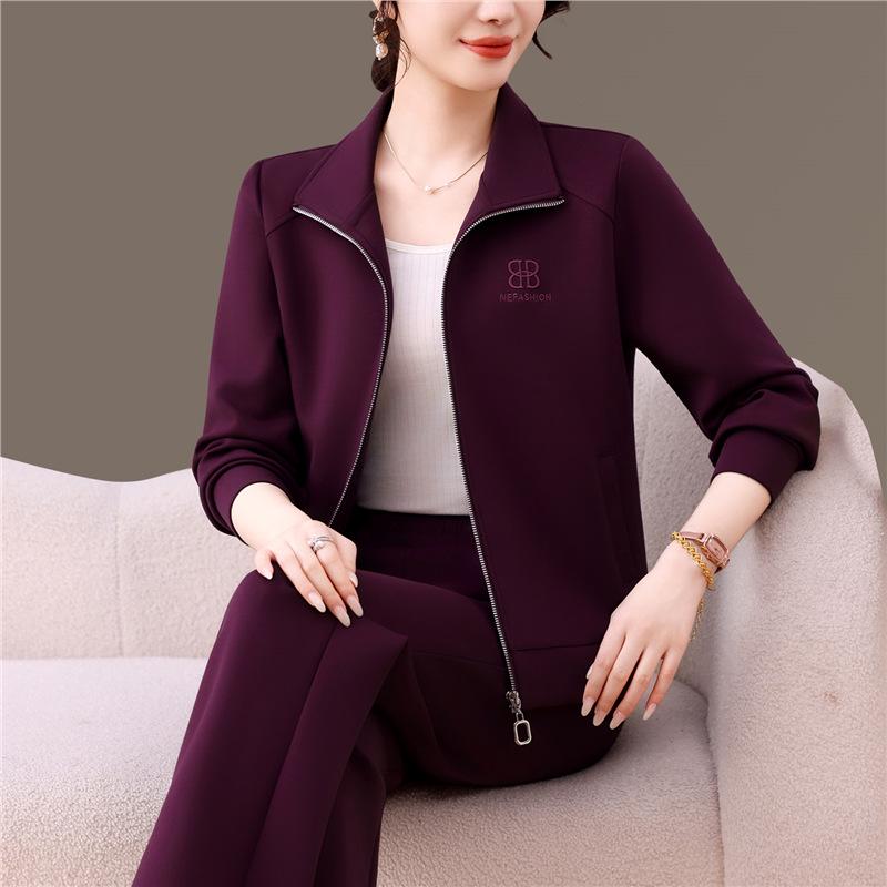 Женский модный костюм-двойка: Куртка с длинным рукавом и брюки широкого кроя для весны и осени