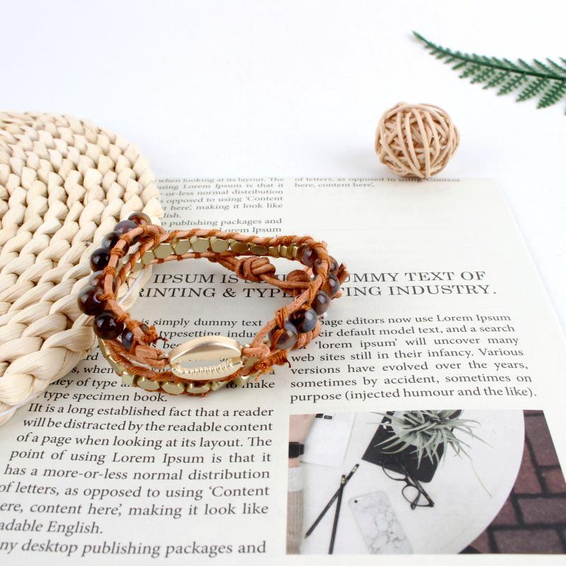 Европейский и американский ретро-плетеный браслет из коровьей кожи - западный модный дизайн для пары с бусинами