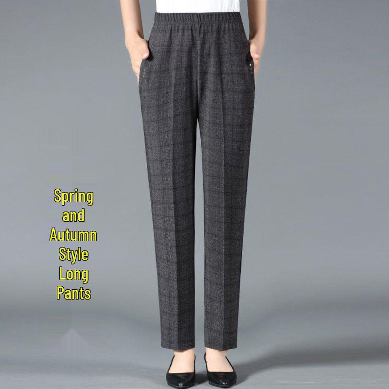 High Waist Plus Size Elastic Grandma Pants - Casual Loose Straight Leg for Middle-Aged & Elderly Women