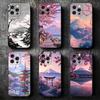 Japanese Pink Cherry Mount Fuji Soft Phone Case for iPhone 16 16E 17 Air 15 Pro Max 14 Plus 13 Mini 11 12 7 Black Cover Back She