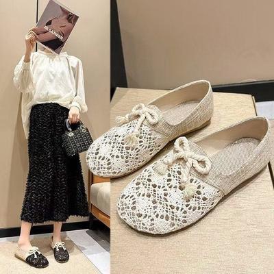 Туфли Дуду на мягкой подошве Старые пекинские тканевые туфли Женские летне-осенние туфли на плоской подошве Женские льняные сетчатые туфли для беременных Легкие для вождения