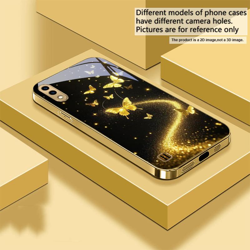 Извивающееся золотое сияние Для Samsung A 01 52S A04 A05S A10 A12 13 22 23 24 36 42 M02 Note 10 20Ultra 8 9 Золотой стеклянный чехол для телефона