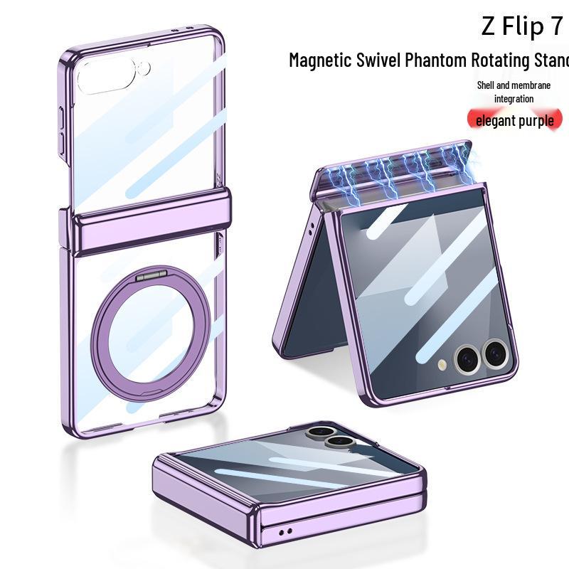 Чехол для Samsung Z Flip7: Вращающаяся на 360° подставка с беспроводной зарядкой, совместимая с Flip6, Прозрачная защитная крышка петли