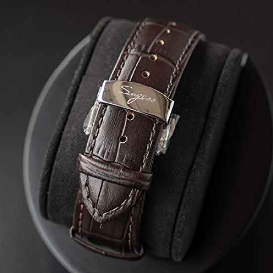 Часы SUGESS с хронографом и фазами Луны, механические аналоговые часы с циферблатом Panda, кожаный ремень, роскошная задняя часть, 40 мм, многофункциональные мужские прозрачные часы