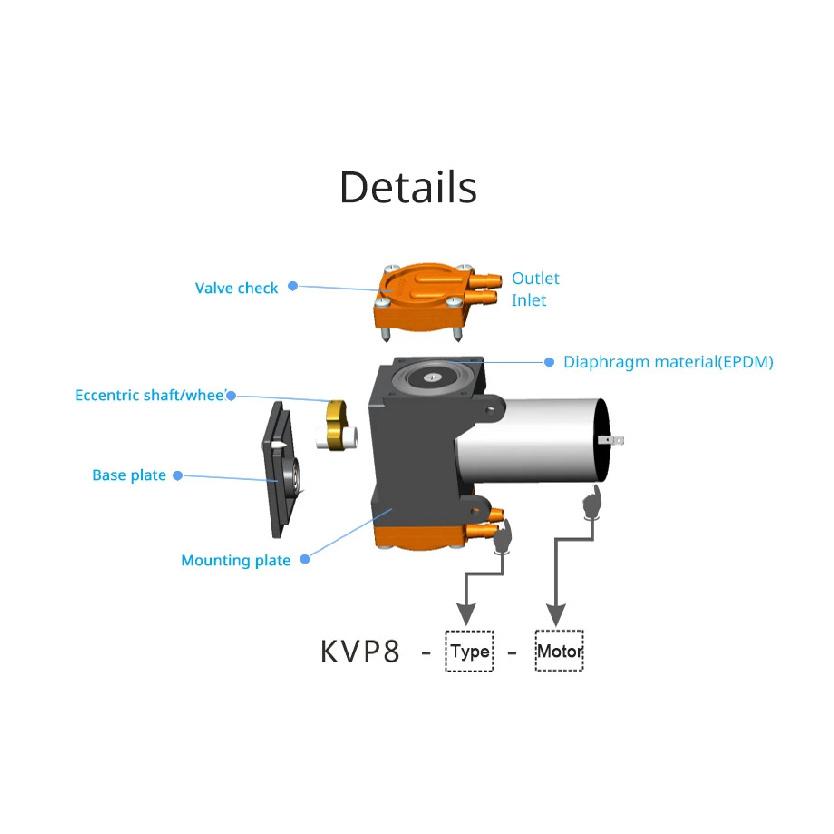 Kamoer 5-8L/min KVP8 Micro Diaphragm Vacuum Pump12V 24V Brush Motor High Negative Pressure 0.082Mpa Suction Pump Air Pump