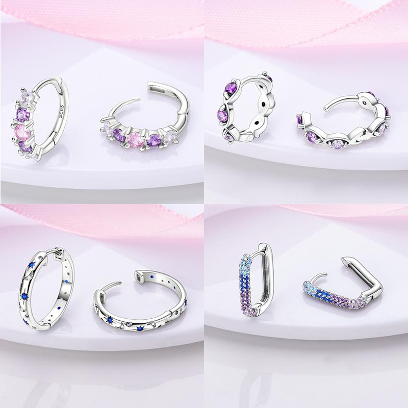 Серьги-кольца из серебра 925 пробы с разноцветными цирконами, паве, серьги-кольца для женщин, девушек, ювелирный подарок