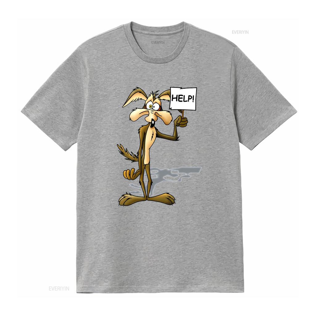 Willy Coyote Road Runner Cartoon Print T Shirt For Soft Cotton Vintage Stretched Versatile Slightly Graphic Streetwear