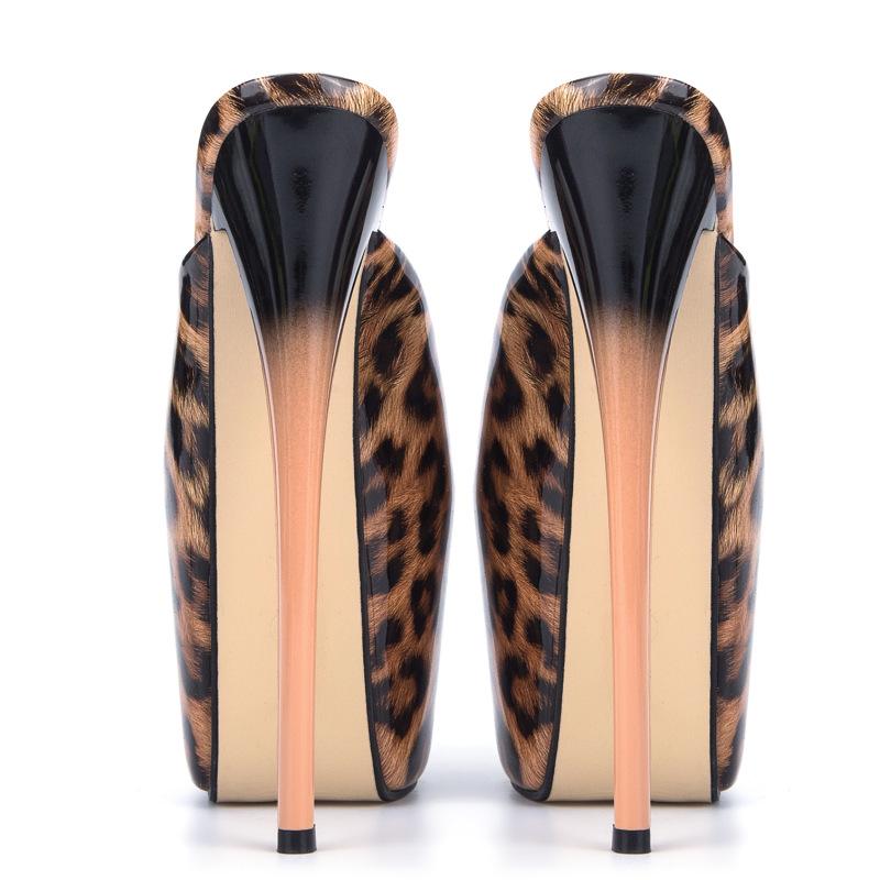 Sexy Leopard Summer Shoes Women's Slippers Extreme 19cm High Heels Sandals Slides Platform Mules Shoes Lady Large Size 45 50