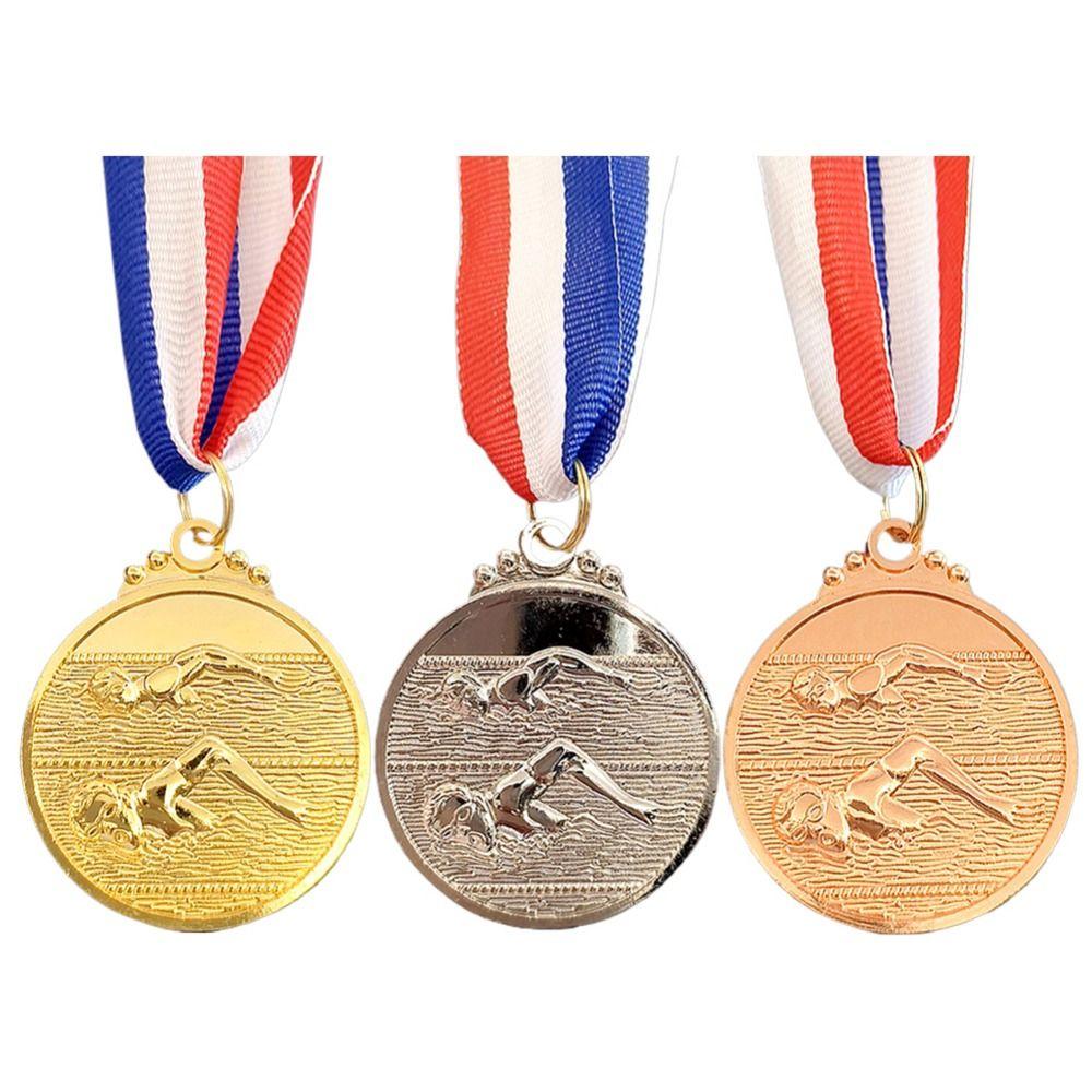 Zinc Alloy Swimming Competition Medal Neck Ribbon Sports Award Winner Round Medal Training Awards