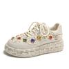 Colorful Handmade Diamond Inlaid Women Board Shoes New Fashion Versatile Rhinestone Thick Sole Sports Shoes Banquet Casual Shoes