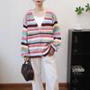 Color Striped Knitted Cardigan Autumn and Winter New Loose and Thin Lazy Style Soft Waxy Sweater Jacket Women
