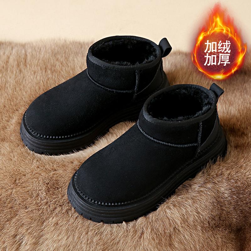 CRLAYDK Женские мини-сапоги для снега на платформе, зимние теплые на подкладке из искусственного меха, замшевые, для дома и улицы, короткие, противоскользящие, классические ботильоны до щиколотки