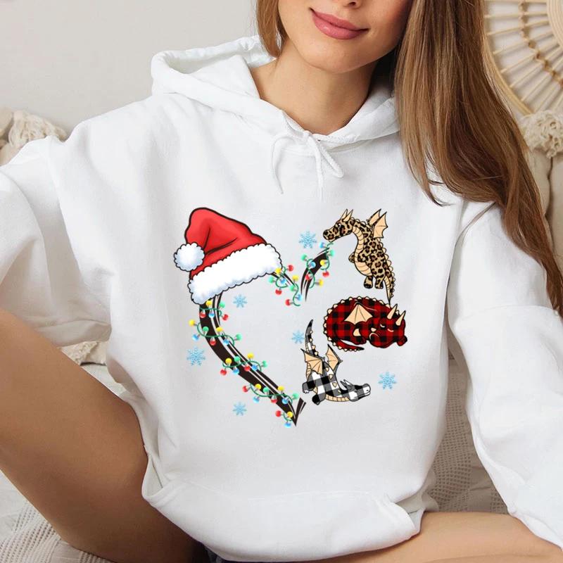 Funny Christmas Heart Lights Graphic Sweatshirt Hoodie Women  Animals Lover Gift For Christmas Santa Hat Heart Hoodies Tops