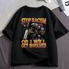 Stop Racism or I Will Ger Involved T Shirts Grim Reaper Skull Funny Graphic T Shirt Men's Clothing Cotton Short Sleeve T Shirts