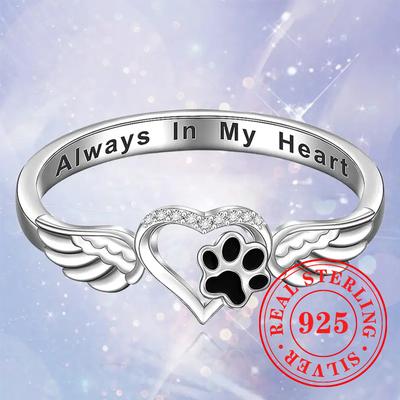 Кольца с дизайном сердца и отпечатка лапы собаки Стерлинговое серебро Милые Любовь к собакам Аксессуары Изысканные Универсальные Повседневные Праздничные Ювелирные изделия