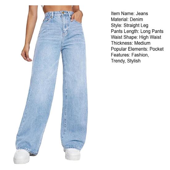 Женские джинсовые брюки с высокой талией, эластичные широкие джинсы с карманами, повседневные прямые джинсовые брюки на лето и осень