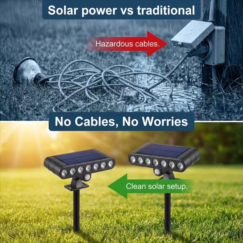 1-2pc 7 LED Solar Outdoor Spotlights Adjustable Automatic Flag Pathway Lights Landscape Ground Lamps for Garden Pool Trees Patio