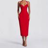 Spring new temperament sexy backless hip skirt European and American fashion solid color neck hip dress