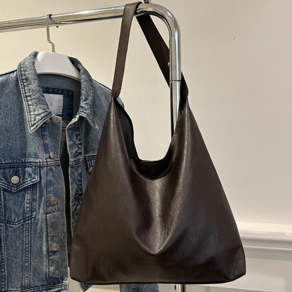 Solid Color Women Handbag Large Capacity Underarm Bag Simple Soft PU Shoulder Bag  Shopping