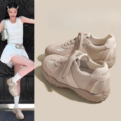 Стелька из натуральной кожи, увеличивающая рост, женская обувь, толстая подошва, немецкие тренировочные туфли, повседневная спортивная обувь, белые кроссовки