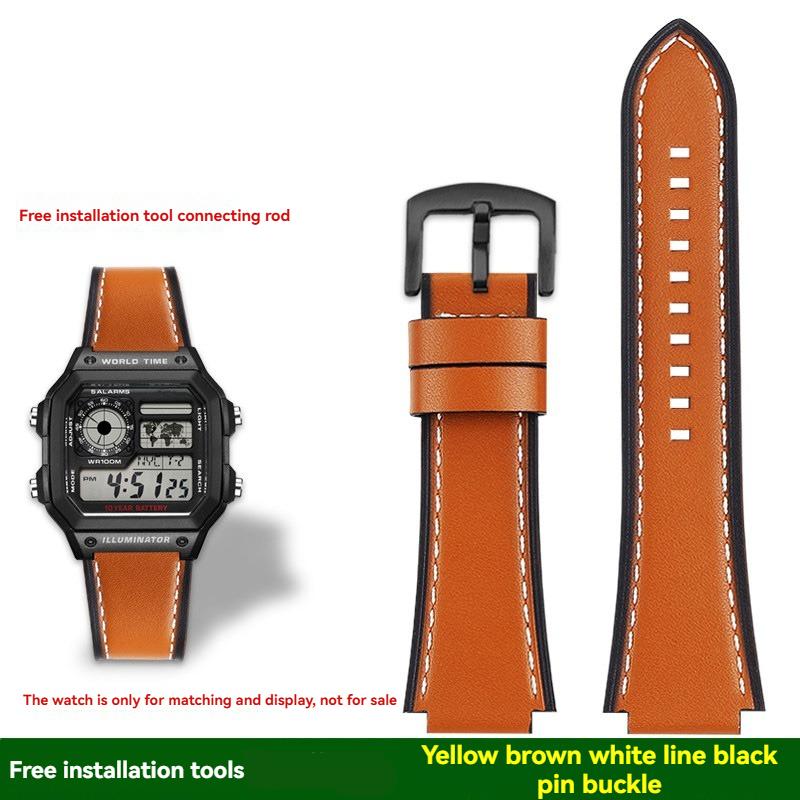 AE-1200 Retro Genuine Leather Watchband For Casio AE1200 AE-1300 W-218/A168 W-216H Vintage Strap 18mm convex mouth Men's Bracele