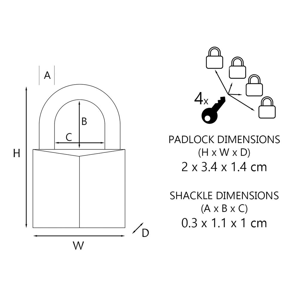Master Lock 4 Small Aluminium Padlocks with Vinyl Cover, 20x34x14 mm, Color