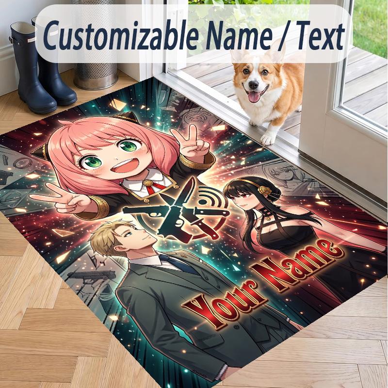 Custom Text Spy × Family Pattern Floor Rug Soft Indoor Carpet Mat Living Room Bedroom