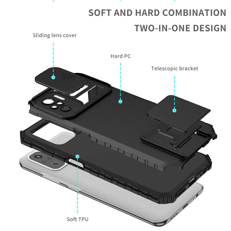 Для Xiaomi Poco M5S чехол Push Pull Camera Protection Phone Case для Poco M5S 4G M5 S M5S 6.43 Stand Противоударный бронированный чехол на заднюю панель