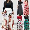 Lady Petticoats Plus Size Summer Flower Dot Print Color Matching Long Sleeve High Waist Women Maxi Dress
