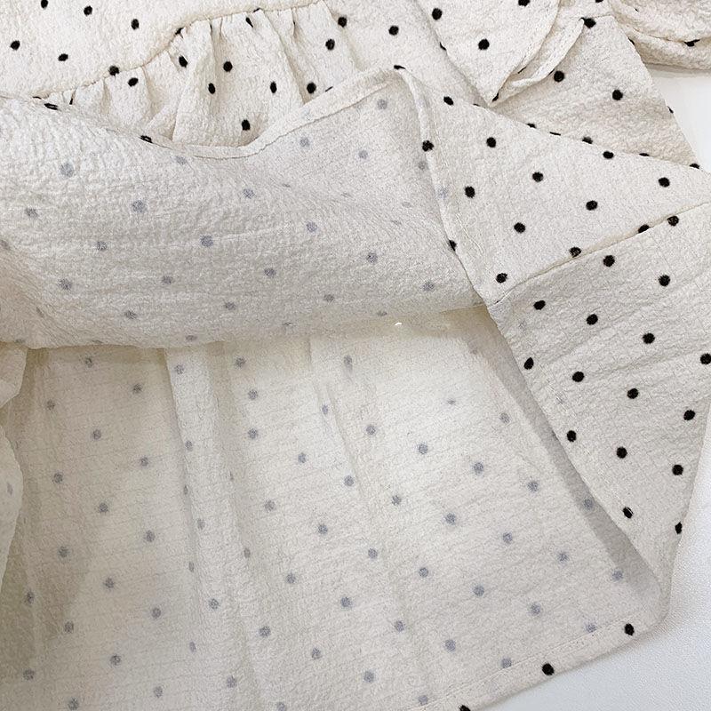 Детские топы для девочек, рубашка принцессы с длинными рукавами и воротником-стойкой в ​​горошек