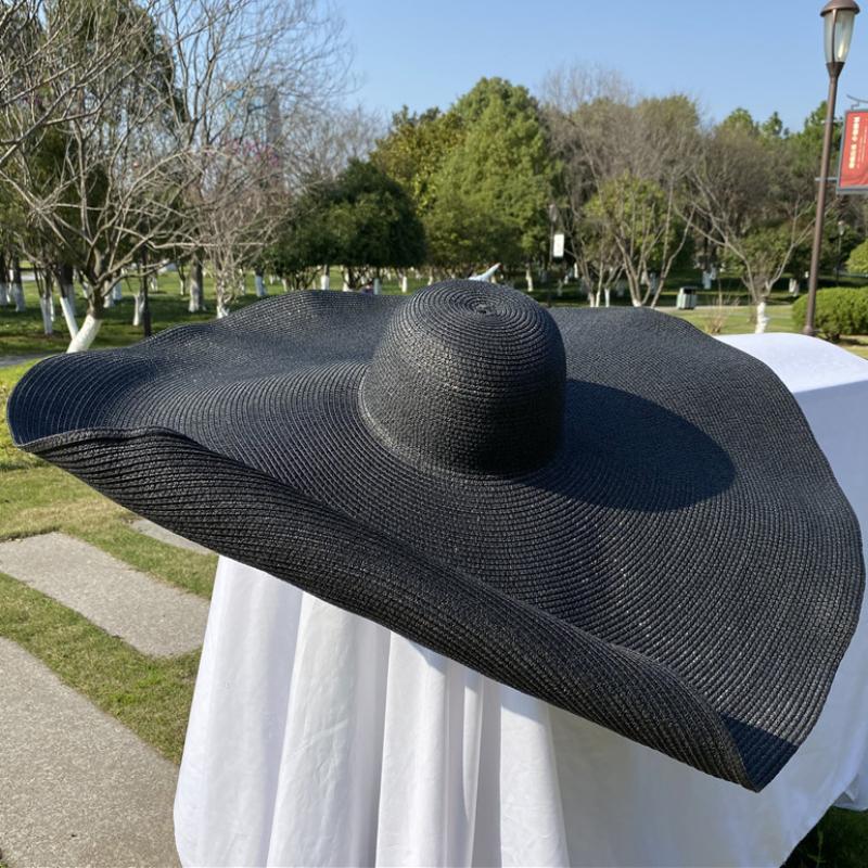HT3183 Extra Big Large Wide Brim Hat Women Summer Sun Hat Dome Packable Solid Straw Beach Hat Female Sun Shade Women Floppy Hat