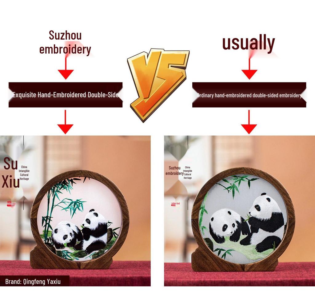 Китайский сувенир: Фигурка панды вышивка Сучжоу Подарок