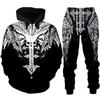 Gothic Skull Tattoo 3D Printed Hoodie/Tracksuit Fashion Men's Motorcycle Biker Sportswear Set Cool Graphic Sweatshirt+Pants Suit
