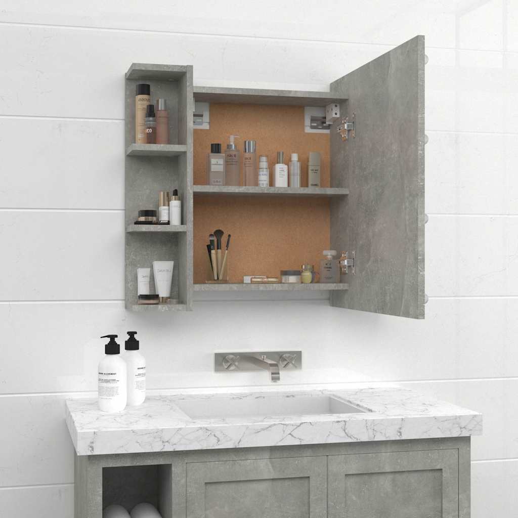 LED Mirror Cabinet in Concrete Grey 70 x 16.5 x 60 cm