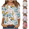 Women's Fashion Casual Three Quarter Sleeve Print Round Neck Pullover Top Blouse