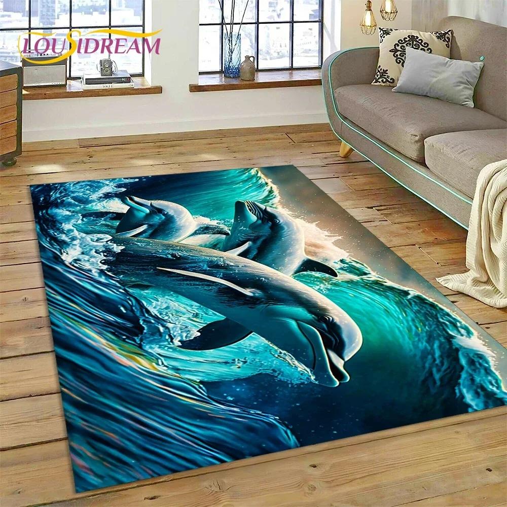 3D Подводный мир Морское дно Дельфин Мультфильм Ковер Ковер для спальни Гостиная Домашний Диван Украшения, Детский Большой Декор Напольный Коврик
