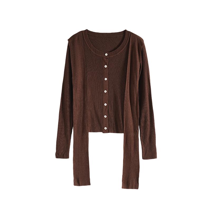 Maslan Fashion Versatile Soft and Comfortable Round Neck Straight Tube Design Sense Long Sleeve Cardigan Knitted Sweater