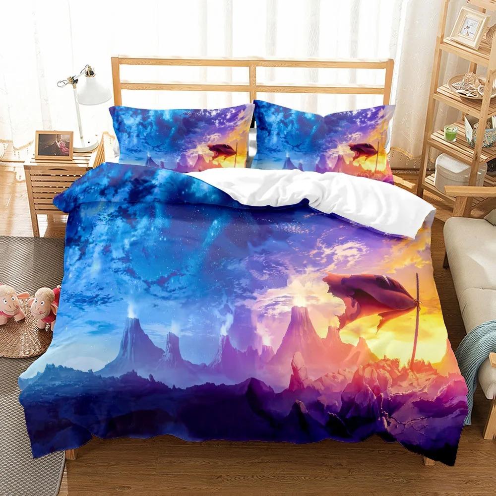 Comfortable Anime Print Bedding Set With Duvet Cover And Pillowcases King Queen Twin Sizes For All Ages