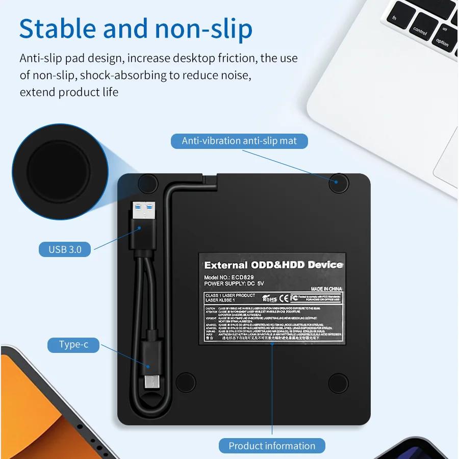 Внешний DVD RW CD-привод USB 3.0 Type C 2-в-1 Тонкий привод Записывающее устройство Читающее устройство Плеер Оптические приводы Для ноутбука ПК Нетбука Настольного компьютера