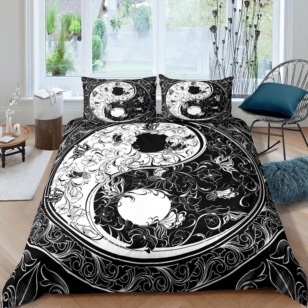 Black And White Duvet Cover Set Bohemian Mandala Bedding Set For Kids Child Yin And Yang Polyester Comforter Cover King Size