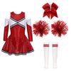 Костюм черлидинга для девочек, платье Cheer Leader с блестками и длинными рукавами, комплект с помпонами, вечеринка на Хэллоуин, день рождения