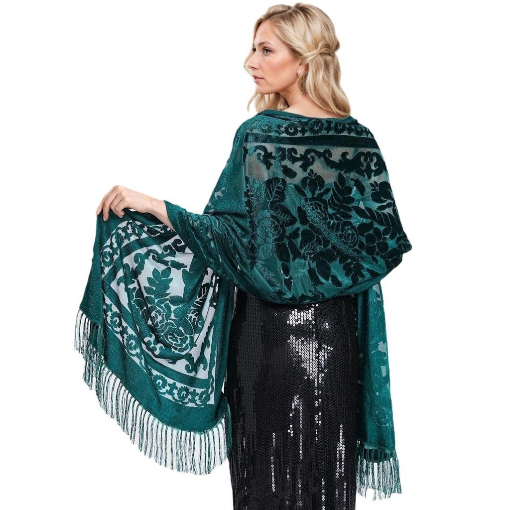 New National Style Elegant Velvet Cheongsam Shawl Versatile Long Tassel Scarf Warm Air Conditioning Shawl