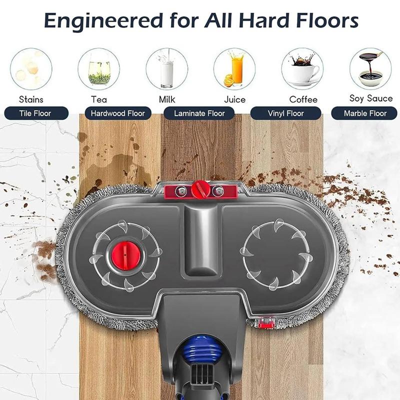 Насадка для электрической швабры для Dyson V7 V8 V10 V11 V12 V15, два вращающихся двигателя с 6 моющимися насадками для швабры