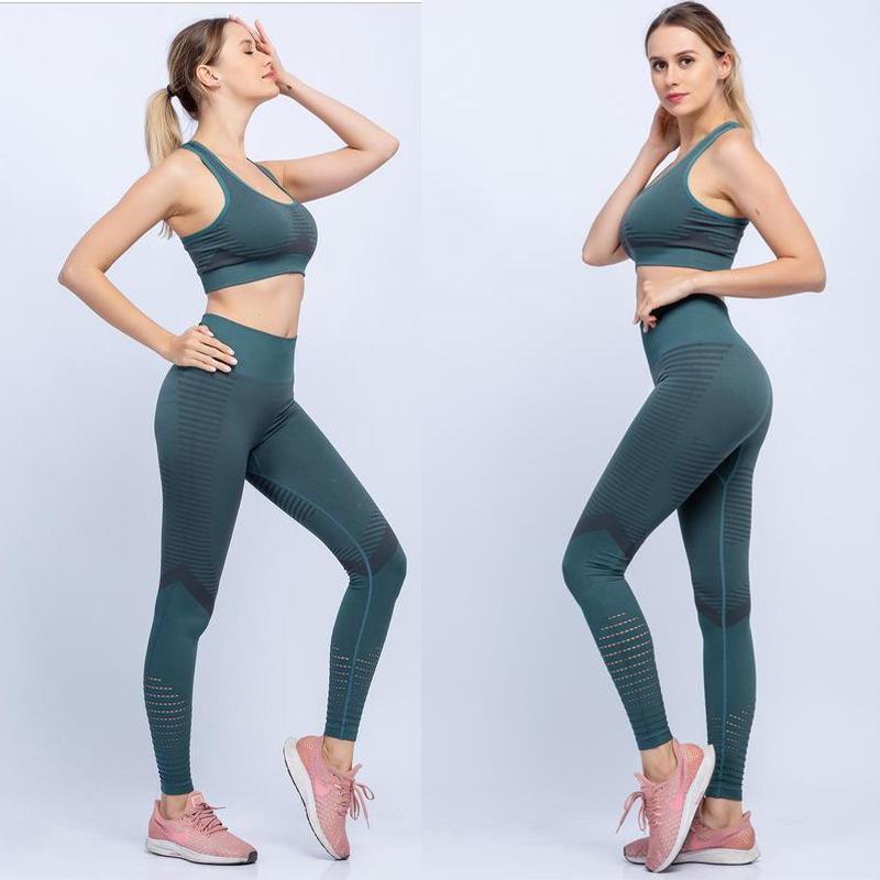 Брюки для йоги в европейском и американском стиле, состоящие из двух частей, с высокой талией, одежда для фитнеса, йоги, женские леггинсы, костюм